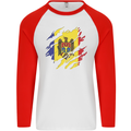 Torn Moldova Flag Moldovan Day Football Mens L/S Baseball T-Shirt White/Red