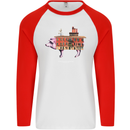 Country House Street Pig Mens L/S Baseball T-Shirt White/Red