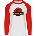 Gym Worked Out Training Top Fitness Mens L/S Baseball T-Shirt White/Red