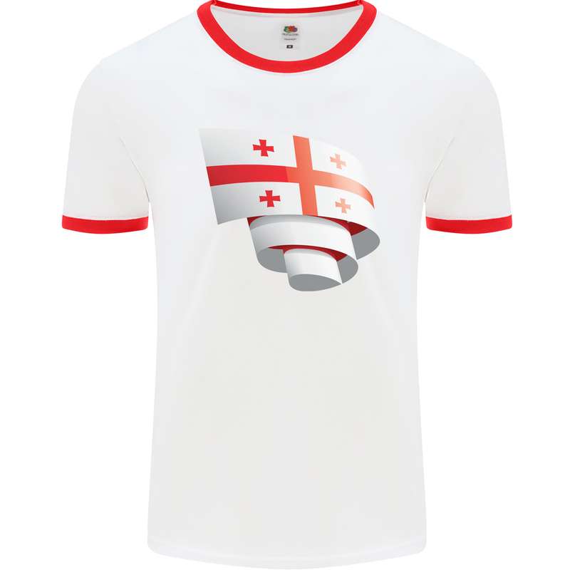 Curled Georgia Flag Georgian Day Football Mens Ringer T-Shirt White/Red