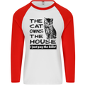 The Cat Owns the House Funny Kitten Mens L/S Baseball T-Shirt White/Red