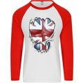 The Union Jack Flag Ripped Muscles Mens L/S Baseball T-Shirt White/Red