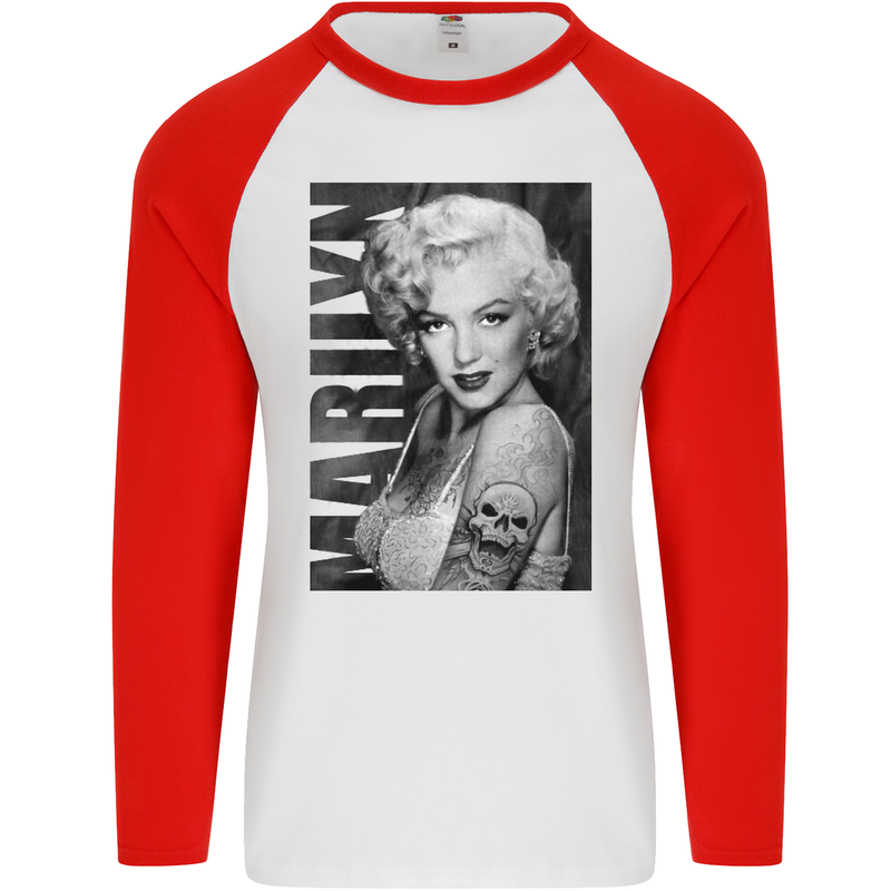 Marilyn Tattoo Mens L/S Baseball T-Shirt White/Red