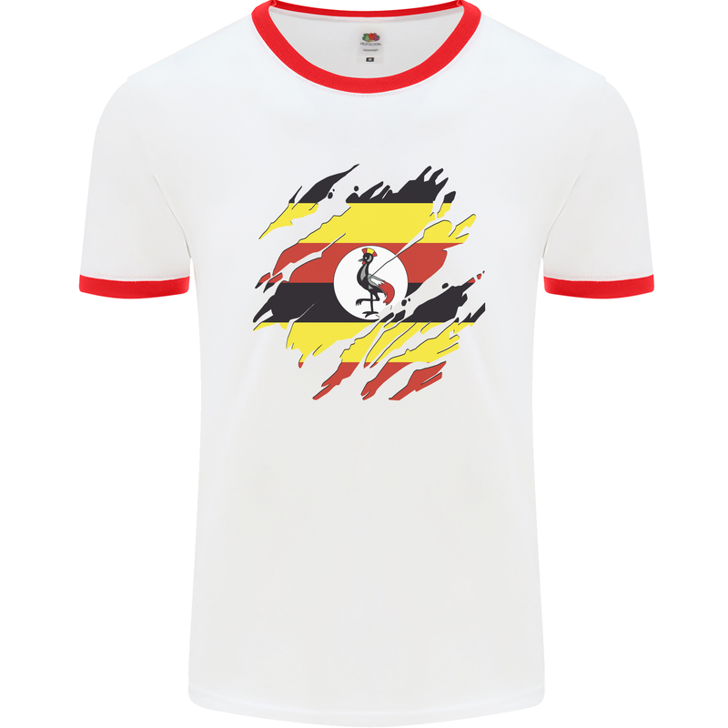 Torn Uganda Flag Ugandan Day Football Mens Ringer T-Shirt White/Red