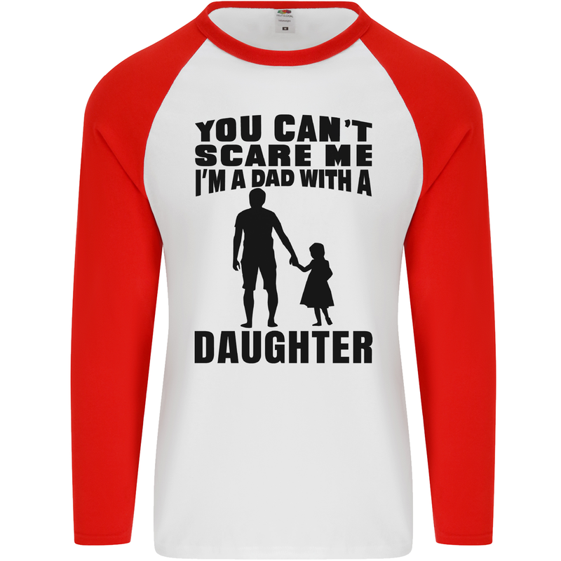 Dad With a Daughter Funny Fathers Day Mens L/S Baseball T-Shirt White/Red