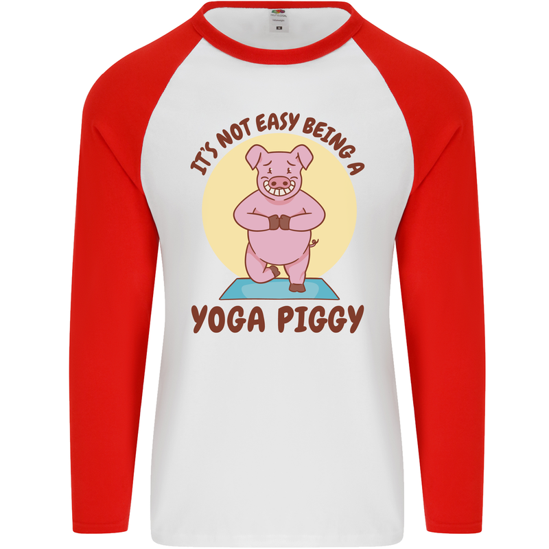 It's Not Easy Being a Yoga Piggy Funny Pig Mens L/S Baseball T-Shirt White/Red