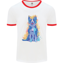 A Colourful Border Collie Dog Design Mens Ringer T-Shirt White/Red
