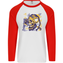 Viking Symbols Skull Mens L/S Baseball T-Shirt White/Red