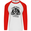 Handmade Choppers Biker Motorcycle Bike Mens L/S Baseball T-Shirt White/Red