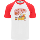 HO HO No Funny Lazy Christmas Bah Humbug Xmas Mens S/S Baseball T-Shirt White/Red