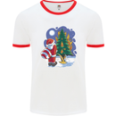 Santa Peeing on a Christmas Tree Xmas Funny Mens Ringer T-Shirt White/Red