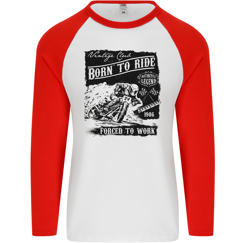 Cafe Racer Biker Motorcycle Motorbike Mens L/S Baseball T-Shirt White/Red