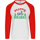Merry Bikemass Funny Cycling Bicycle Xmas Bike Mens L/S Baseball T-Shirt White/Red