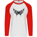 Abstract Butterfly Mens L/S Baseball T-Shirt White/Red