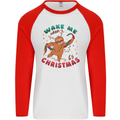 Sloth Wake Me Up When It's Christmas Mens L/S Baseball T-Shirt White/Red