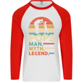 Pops Man Myth Legend Funny Fathers Day Mens L/S Baseball T-Shirt White/Red