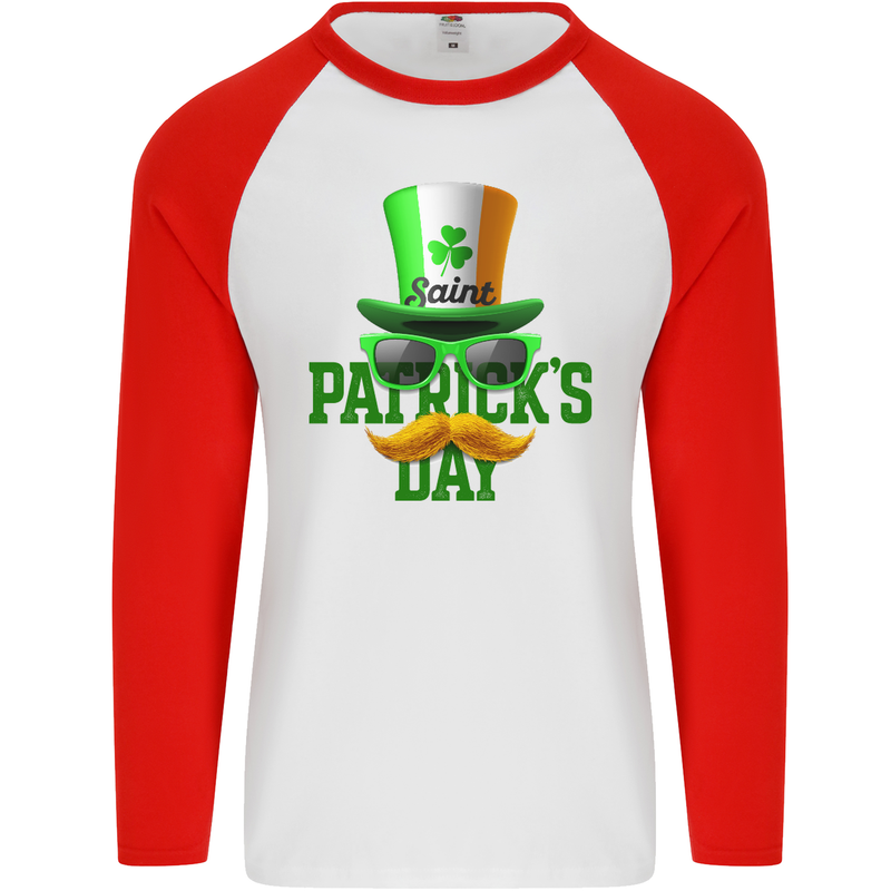 St. Patrick's Day Disguise Funny Mens L/S Baseball T-Shirt White/Red