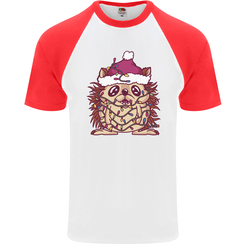 Christmas Hedgehog Wearing an Xmas Hat Mens S/S Baseball T-Shirt White/Red