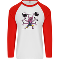 Octopus Gym Training Top Bodybuilding Mens L/S Baseball T-Shirt White/Red