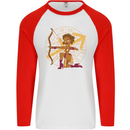 Sagittarius Female Archer Star Sign Mens L/S Baseball T-Shirt White/Red