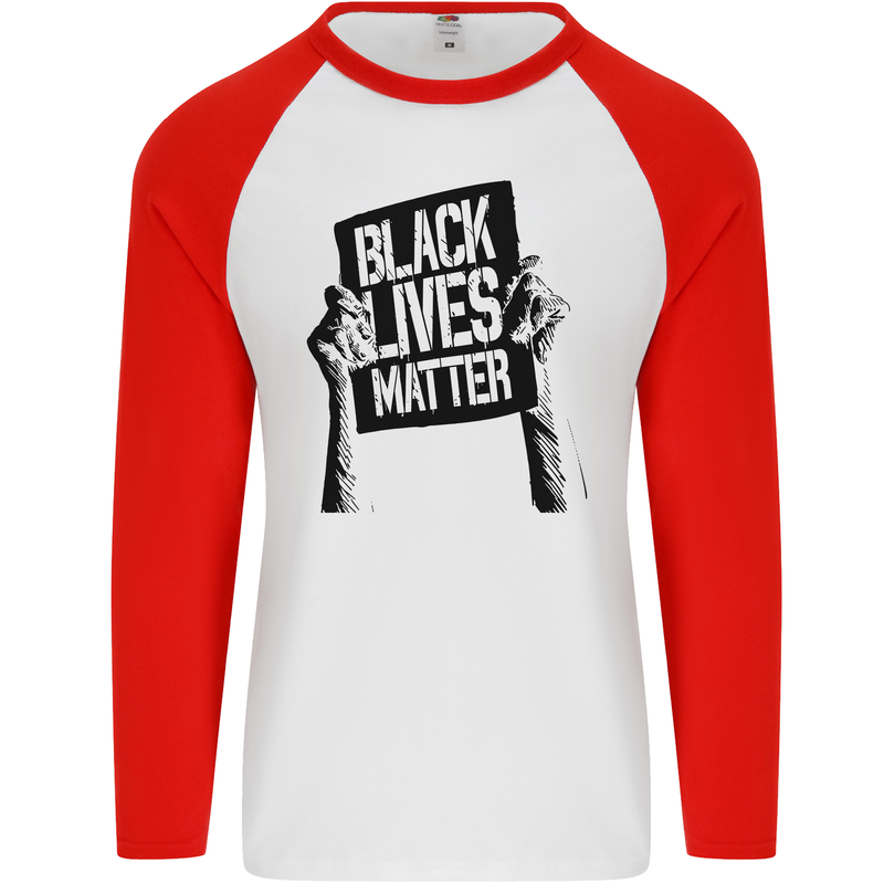 Black Lives Matter Sign Racial Equality Mens L/S Baseball T-Shirt White/Red