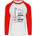 Guitar When Words Fail Music Speaks Mens L/S Baseball T-Shirt White/Red