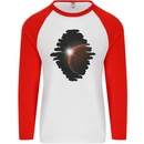 Space Planet Sun Flare Universe Mens L/S Baseball T-Shirt White/Red