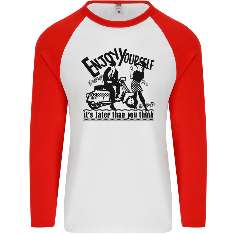 2Tone Enjoy Yourself 2 Tone SKA Music Mens L/S Baseball T-Shirt White/Red