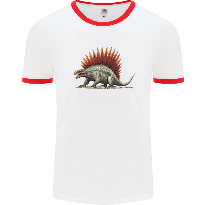 Dimetrodon Dinosaur Mens Ringer T-Shirt White/Red