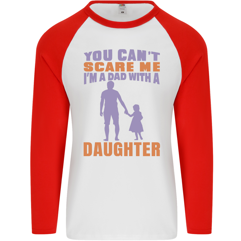 Dad With a Daughter Funny Fathers Day Mens L/S Baseball T-Shirt White/Red