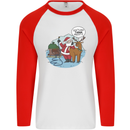 Rude Santa & Rudolf Christmas Funny Xmas Mens L/S Baseball T-Shirt White/Red