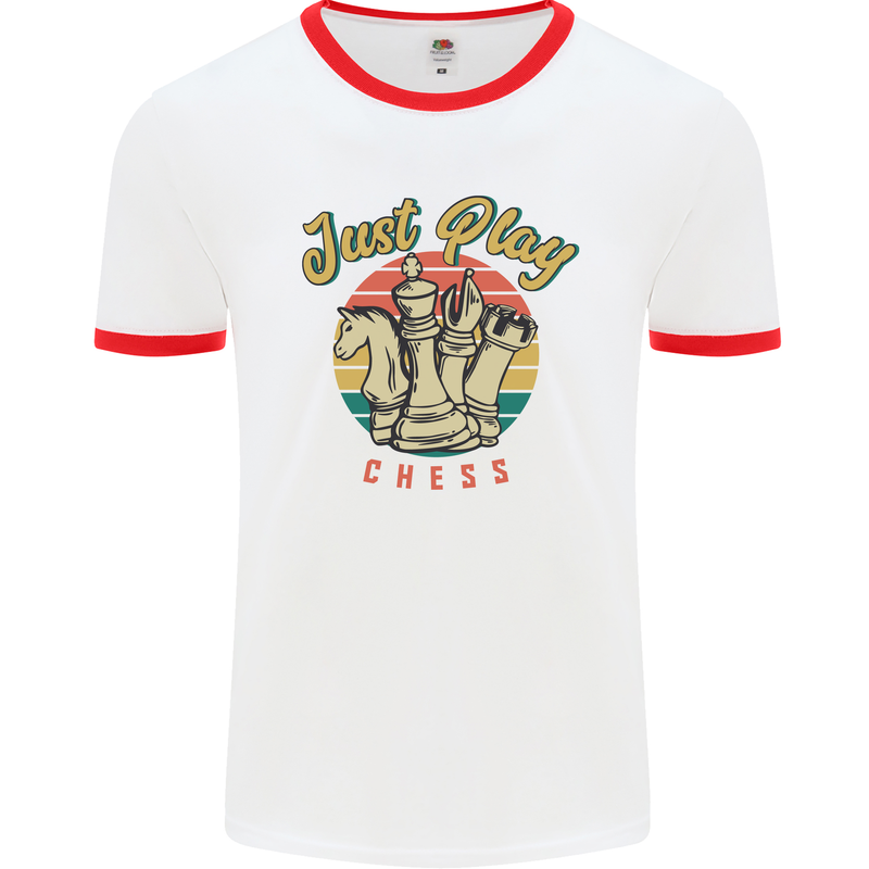 Just Play Chess Mens Ringer T-Shirt White/Red