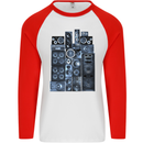 Speaker Stack Music HI-FI Mens L/S Baseball T-Shirt White/Red