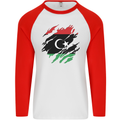 Torn Libya Flag Libyan Day Football Mens L/S Baseball T-Shirt White/Red