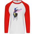 A Hummingbird Watercolour Bird Mens L/S Baseball T-Shirt White/Red