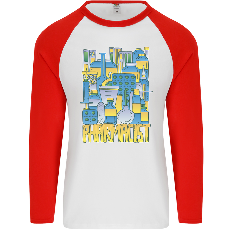 Pharmacist Chemist Design Mens L/S Baseball T-Shirt White/Red