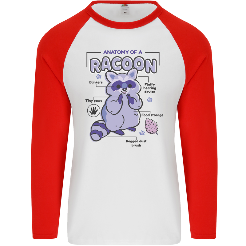 Anatomy of a Racoon Funny Mens L/S Baseball T-Shirt White/Red