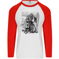 Teutonic Knight Never Give Up Crusader Gym Mens L/S Baseball T-Shirt White/Red