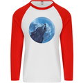 A Howling Wolf Full Moon Werewolves Mens L/S Baseball T-Shirt White/Red