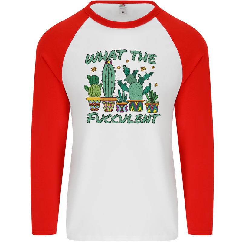 Gardening Fucculent Funny Plant Botanist Mens L/S Baseball T-Shirt White/Red