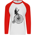 Cycling a Frog Riding a Penny Farthing Mens L/S Baseball T-Shirt White/Red