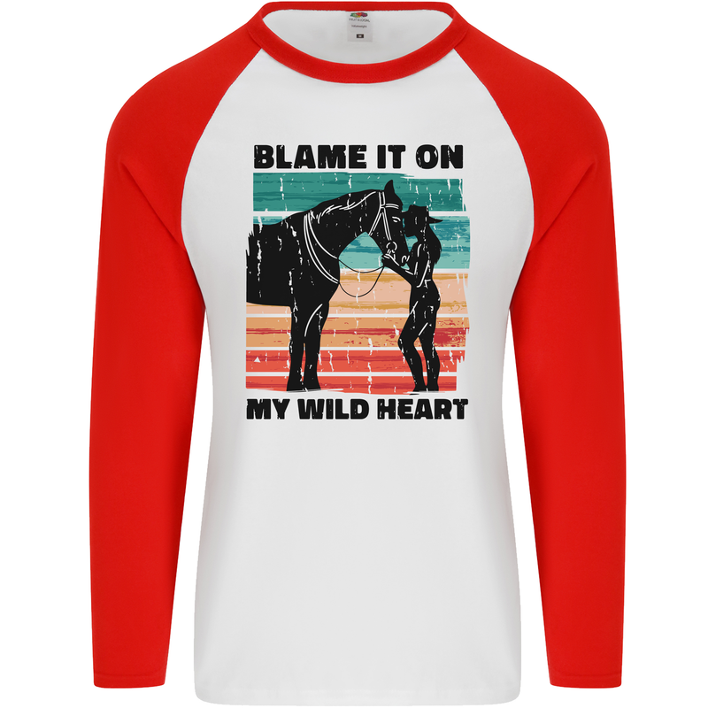 Equestrian Horse Riding My Wild Heart Mens L/S Baseball T-Shirt White/Red