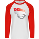 Curled Singapore Flag Singaporean Day Football Mens L/S Baseball T-Shirt White/Red