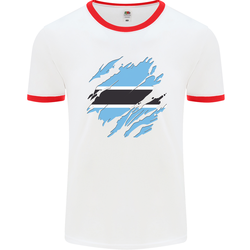 Torn Botswana Flag Batswana Day Football Mens Ringer T-Shirt White/Red
