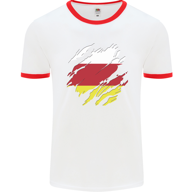 Torn Flag South Ossetia Mens Ringer T-Shirt White/Red