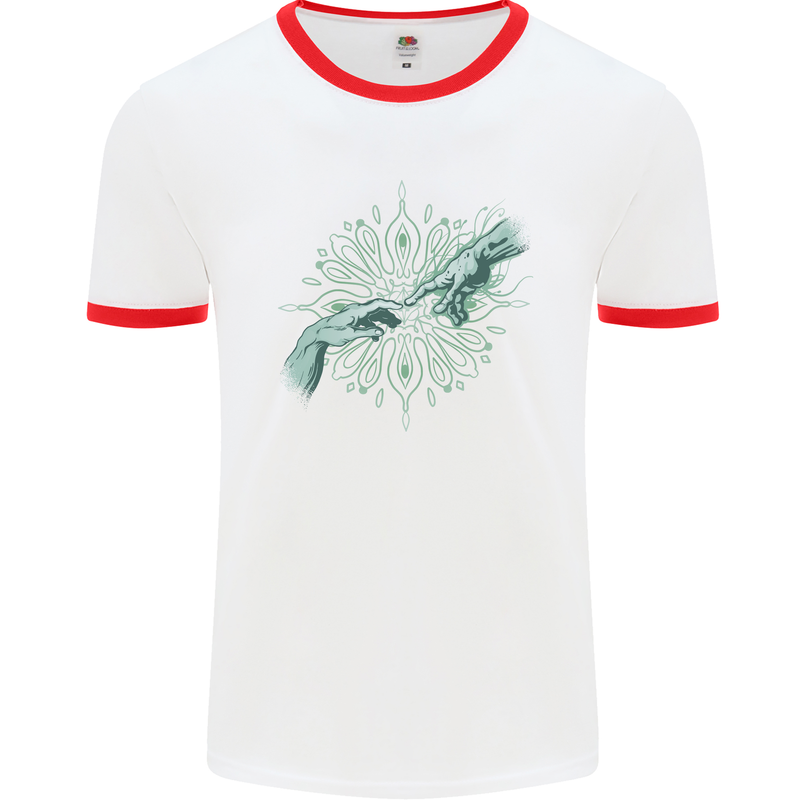 Alien Creation of Adam Parody UFO Mens Ringer T-Shirt White/Red