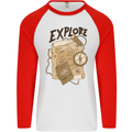 Explore Travel Orienteering Mountaineering Mens L/S Baseball T-Shirt White/Red