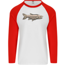 A Bolan Fish Fishing Fisherman Mens L/S Baseball T-Shirt White/Red