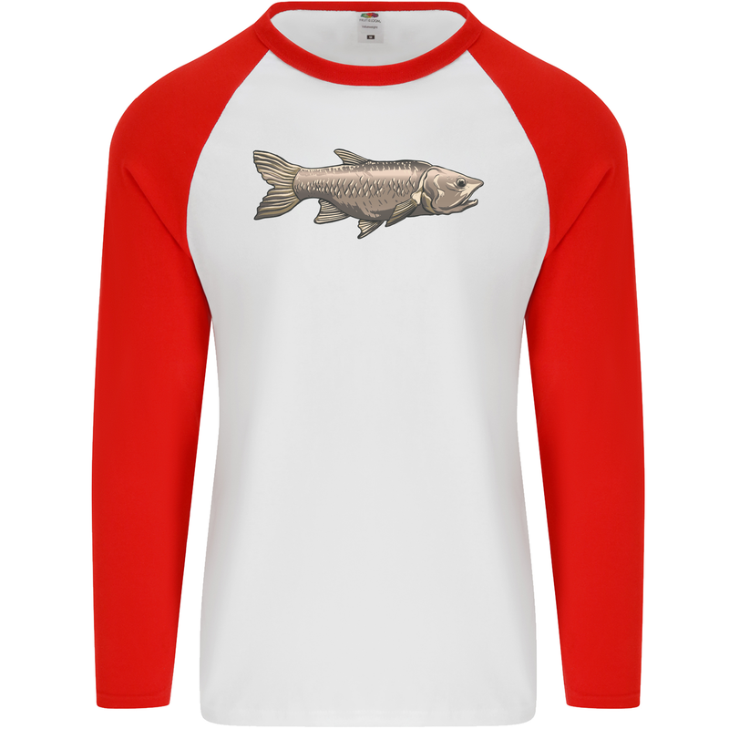 A Bolan Fish Fishing Fisherman Mens L/S Baseball T-Shirt White/Red