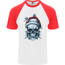 Icy Christmas Skull Wearing an Xmas Hat Mens S/S Baseball T-Shirt White/Red